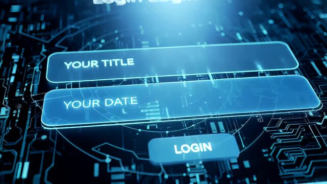 Futuristic digital login interface with input fields and glowing circuitry