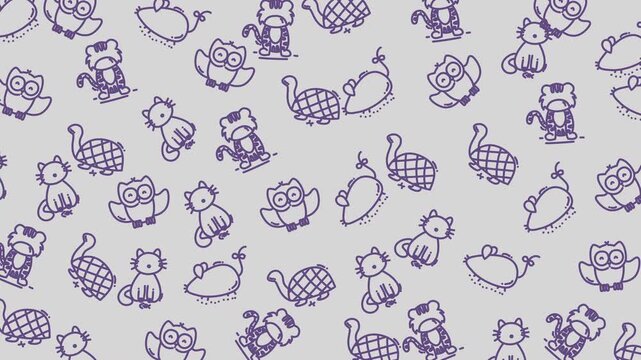 Seamless Pattern of Cute Animal Illustrations Featuring Owls and Beavers in Repetitive Graphic Design
