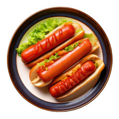 Hot dogs in a plate on transparent background.