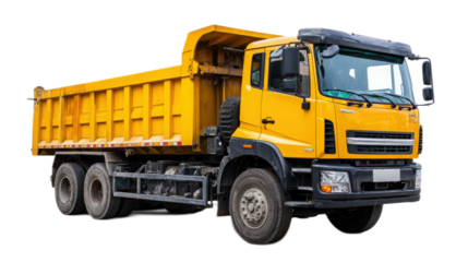 Bright Yellow Dump Truck Parked on Construction Site with Clear Background for Industrial and Heavy Machinery Projects