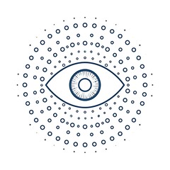 Blue outline of an eye surrounded by concentric circles