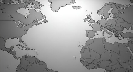 Stylized Gray World Map Centered on the Atlantic Ocean and Continents