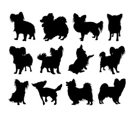 set of silhouettes of papillon small dogs