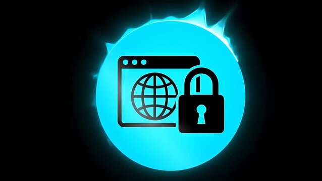 A futuristic glowing blue icon representing secure internet browsing, network protection, and online data privacy