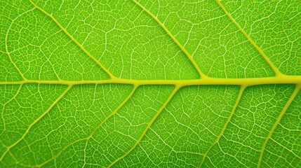 Obraz premium Close-Up View of a Fresh Green Leaf Showing Intricate Veins and Textures, Highlighting Nature's Beauty and Organic Patterns in High Resolution