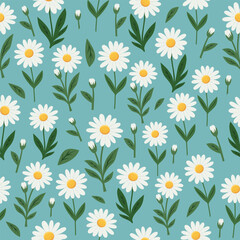 Daisy Pattern. A seamless floral vector pattern with white daisies on a blue background. Perfect for springsummer prints, packaging, cute stationery, children's design, textiles, floristry, wallpaper