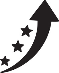 Up arrow with star trail silhouette representing goal, ambition, and success achievement.