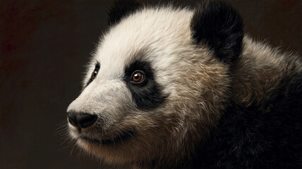 Obraz premium 深紅の背景でジャイアントパンダの穏やかな顔を近接で撮影