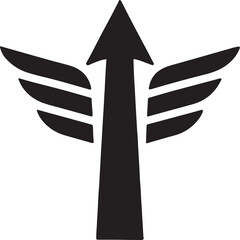 Abstract arrow silhouette with wings representing ambition, growth, and forward motion.