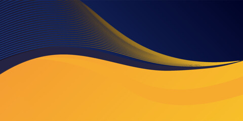 Obraz premium Abstract blue and yellow wave wide background banner curve element with line blue pettern space for text and message design, overlapping layers.eps 10