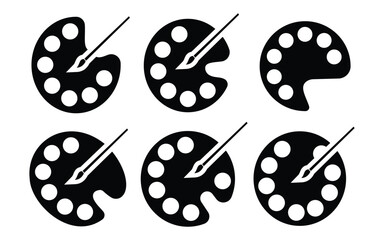 Artist palette and paint brush vector icons — creative painting tools clip art set isolated on white background