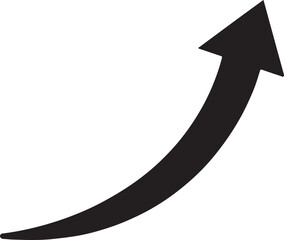 Curved arrow silhouette moving upward representing growth, improvement, and progress vector.