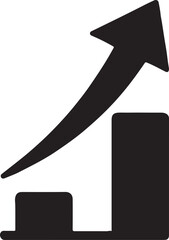 Flat arrow rising from chart bar silhouette icon representing business growth in vector style.