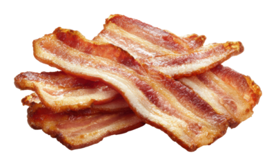 Crispy bacon preparation on a plate kitchen food isolated on transparent background