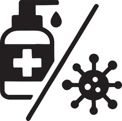 Flat germ and sanitizer silhouette icon representing hygiene, cleanliness, and health.