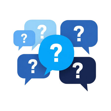 Blue speech bubbles with question marks isolated on transparent background representing questions and answers concept