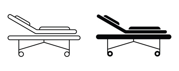 Stretcher flat illustration of vector icon set. Stretcher icon set in black color. Hospital bed icon vector design.