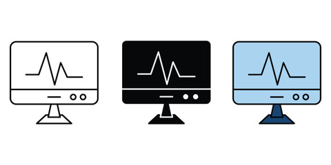 EKG monitor icon vector set. heart rate electrocardiogram screen machine symbol. use for website or apps elements.