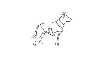 Fototapeta premium Dog wearing a harness in a simple outline illustration 