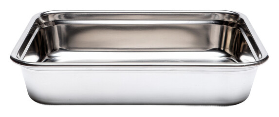Top view stainless steel baking tray for home cooking essentials isolated on transparent background