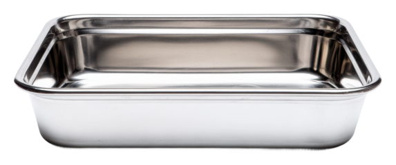 Top view stainless steel baking tray for home cooking essentials isolated on transparent background