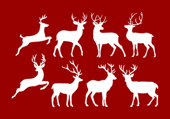 set of deer silhouettes vector collection