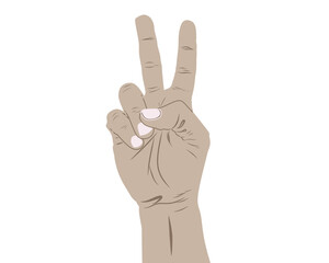 Illustration of a human hand making counting gestures with raised fingers, showing number two in a realistic drawing style on transparent background
