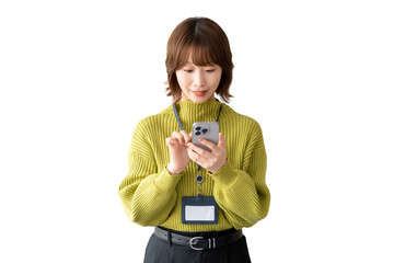 スマートフォンを使う笑顔の女性・ビジネスウーマン