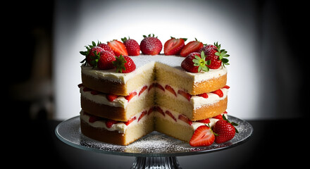 Delectable Strawberry Cake with Cream Cheese Frosting on a Glass Stand