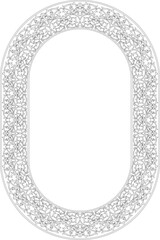 Vector outline oval Uzbek ornament. Turkic round frame. Muslim circle. Persian flower ring.