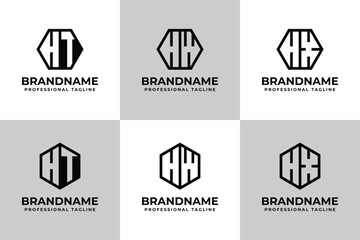 Letters HT HW HX Hexagon Logo Set, suitable for business with TH WH XH initials