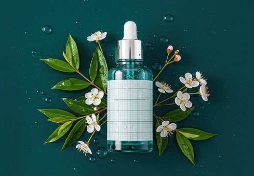 Dropper Label Mockup with Flowers and Leafs