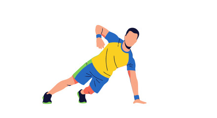 Obraz premium Male athlete performing dynamic exercise move, possibly plank variation or side lunge, with his body angled and arms extended, wearing athletic wear