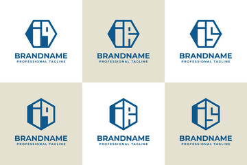 Letters IQ IR IS Hexagon Logo Set, suitable for business with QI RI SI initials