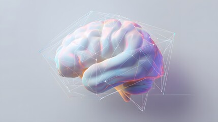 Futuristic digital brain model connected with glowing network lines.