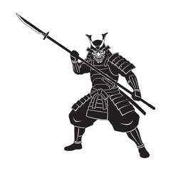 Samurai Warrior with Spear – Traditional Japanese Fighter Silhouette Vector Illustration