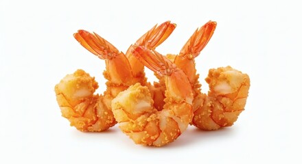 Golden Fried Shrimp Stack Crispy Seafood Delight on White.
