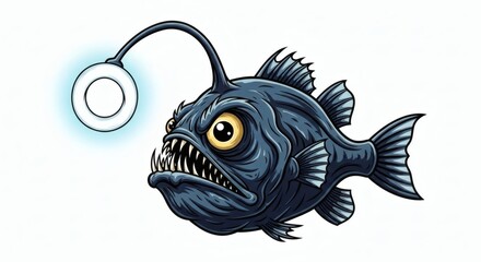 Anglerfish Light Deep Sea Hunter on White.