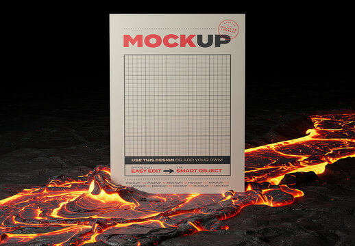 Vertical Poster Mockup on Hot Lava