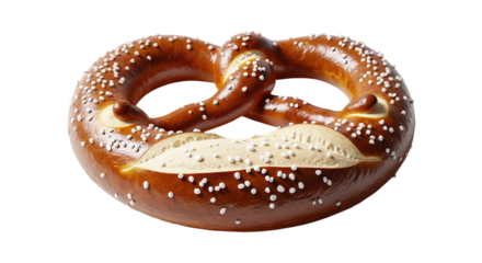 Delicious and freshly baked pretzel isolated on transparent background, a classic treat for any occasion