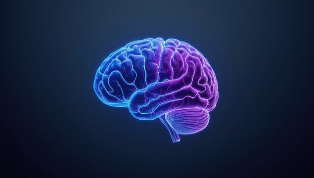 Digital representation of a human brain with glowing neural network connections