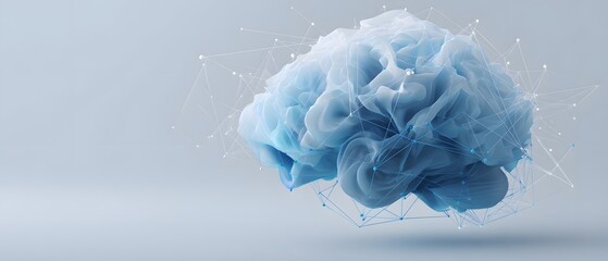 Abstract neural network visualization of a blue brain shape.