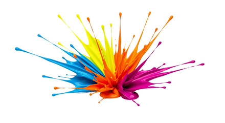 Dynamic explosion of vibrant CMYK paint colors splashing together on a transparent background