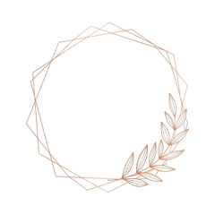 Elegant geometric frame with floral accent isolated on transparent background, featuring a rose gold color scheme