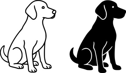 Dog, black and white vector, outline and silhouette versions