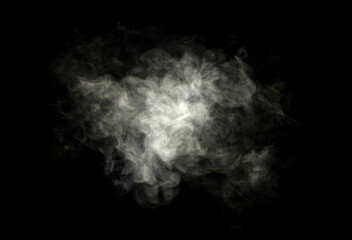 Close-up of smoke steam isolated on a black background. vapor explosion texture, cinematic fog effect for motion design, visual effects, and atmosphere creation. rise cold steam smoke