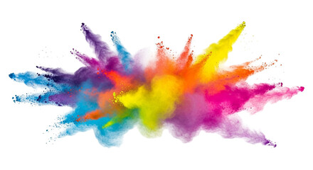 Colorful powder explosion isolated on transparent background, creating a vibrant and dynamic effect