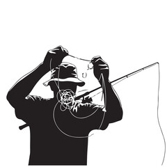 Silhouette of a Fisherman Untangling a Fishing Line