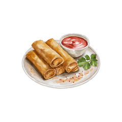 Spring rolls watercolor isolated vector white background