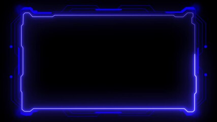 Futuristic blue hud interface with glowing neon circuit design. Futuristic digital tech frame. Futuristic blue neon glowing digital interface frame with circuit board element. - Powered by Adobe